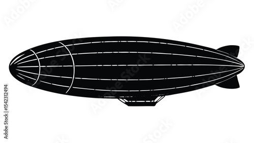Isolated black airship silhouette on white background