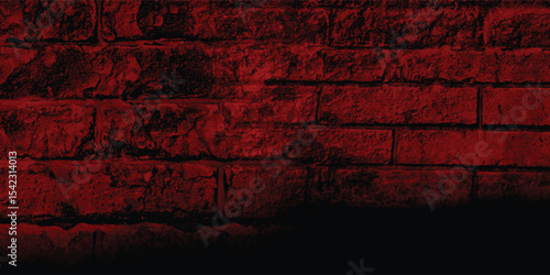 Durable and resilient urban brick wall with a rugged red tint, symbolizing fortitude and artistic expression with deep shadows.
