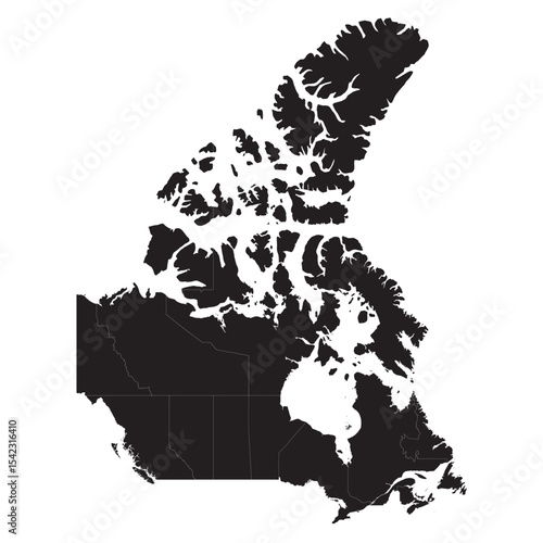 High-resolution vector map of Canada with provinces, territories, cities, lakes, rivers, and geographic detail