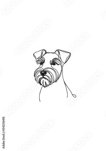 Minimalist One Line Drawing of Schnauzer Dog Head on Transparent Background for Pet Lovers and Veterinary Design Concepts