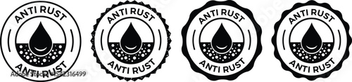 Anti rust icon set. Anti oxidation symbol. Rust resistant emblem set.