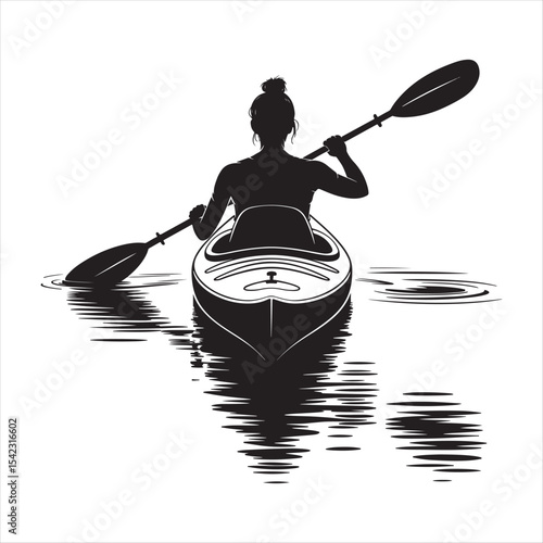 Woman kayaking on calm water solo paddle adventure
