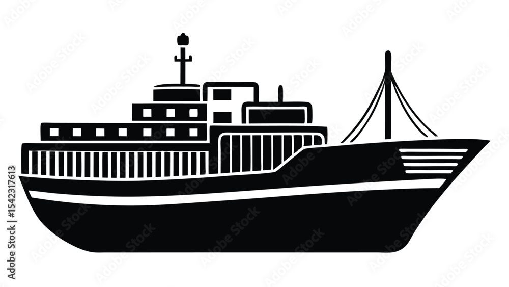 Fototapeta premium A black cargo ship illustration isolated on white background