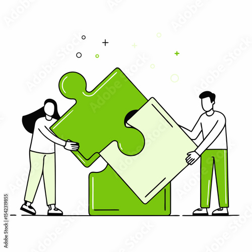United Group Working Together on Puzzle Pieces - SEO-Optimized Vector Illustration for Teamwork and Collaboration

