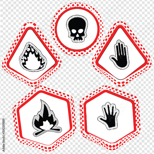 Set of vintage black danger shield logo icons