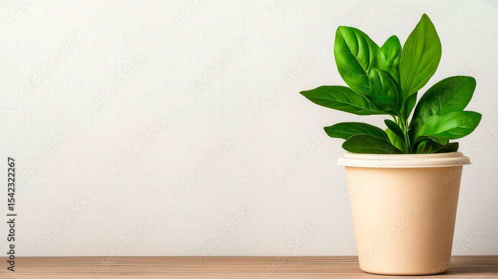 Fototapeta premium Minimalist image of a compostable cup with green plant