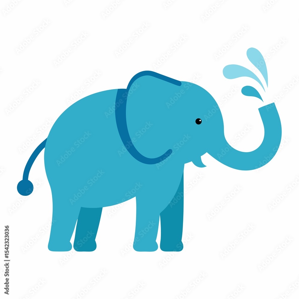 Cute blue elephant spraying water isolated on white background Cute blue elephant spraying water isolated on white background