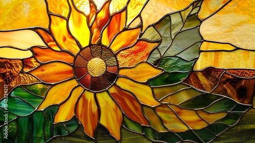 Colorful stained glass sunflower design.