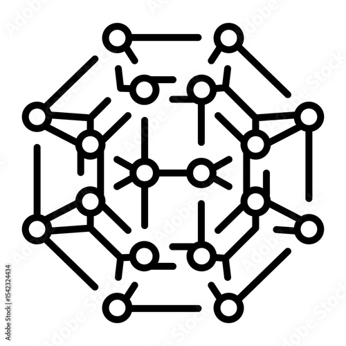 A linear style icon representing crystal lattice