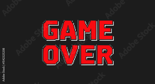 A pixelated "GAME OVER" message in red text with a white outline on a dark, textured background.