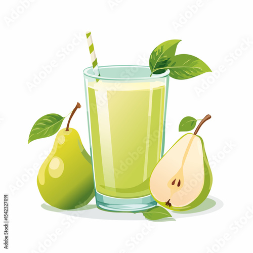Green Pear Smoothie in Glass with Straw