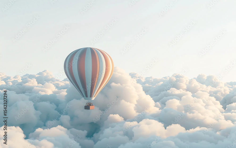 Fototapeta premium Majestic Hot Air Balloon Soaring Gracefully Above the Puffy White Clouds