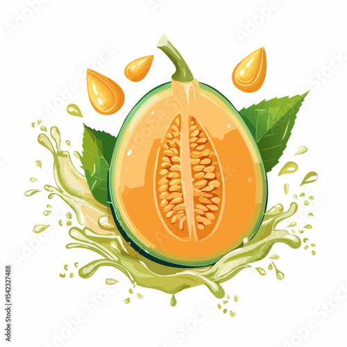Halved Honeydew Melon with Juice Splash and Seeds