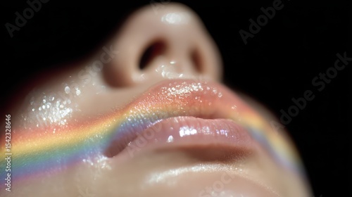 Close-Up of Lips with Rainbow Makeup Creating a Bold Statement