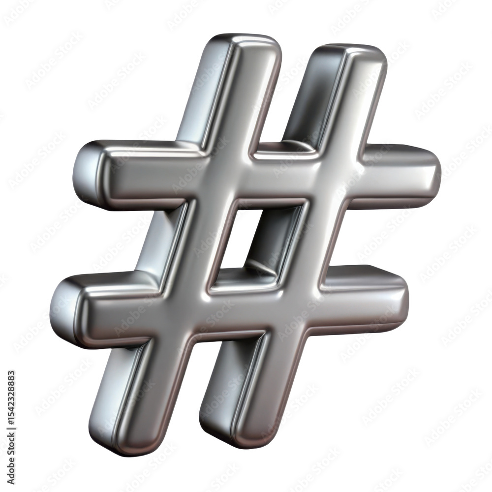 Obraz premium 3d realistic metallic hashtag symbol render