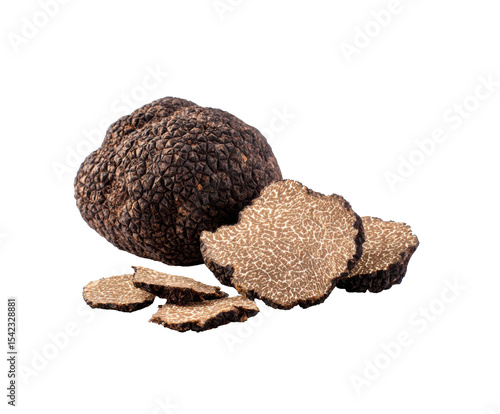 Exquisite black truffle with sliced pieces for culinary delights