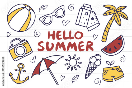 Hello summer design featuring beach elements perfect for seasonal projects