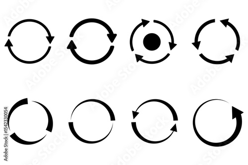 Circle arrows icon set. Round recycling symbol collection