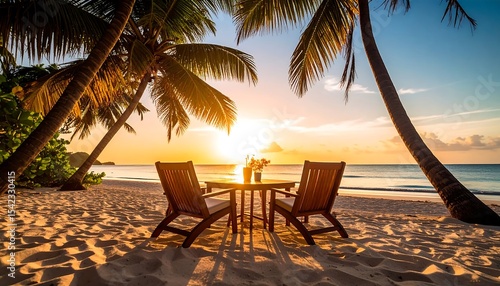 Fototapeta Naklejka Na Ścianę i Meble -  Romantic beach sunset dinner.