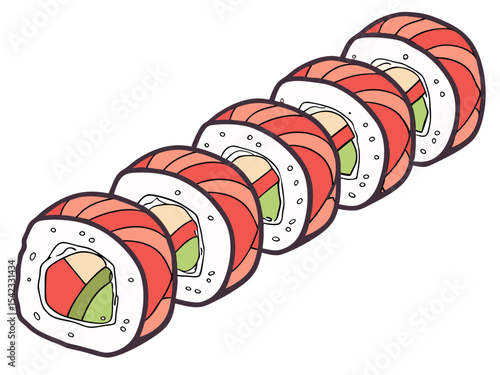Simple Sushi Roll Drawing on White Background