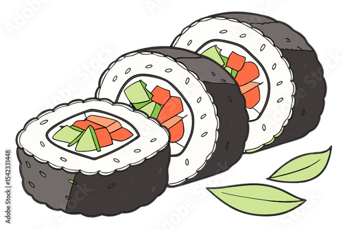 Traditional Sushi Roll Minimal Line Art