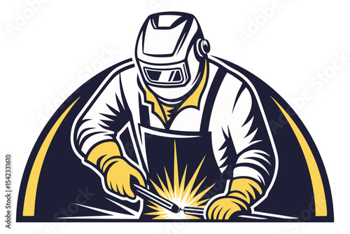 Welding Worker Performing Job Line Drawing