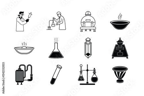 Laboratory Equipment Set Scientific Tools and Apparatus Illustration for Education and Research
