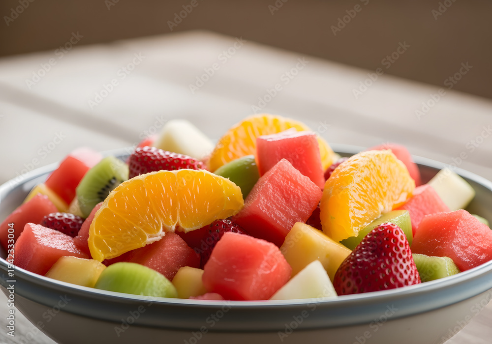 Colorful fruit salad in close up against a backdrop. Colorful fruit salad in close up against a backdrop.