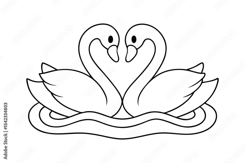 Obraz premium black Swan outline , Swan coloring page vector bundle 