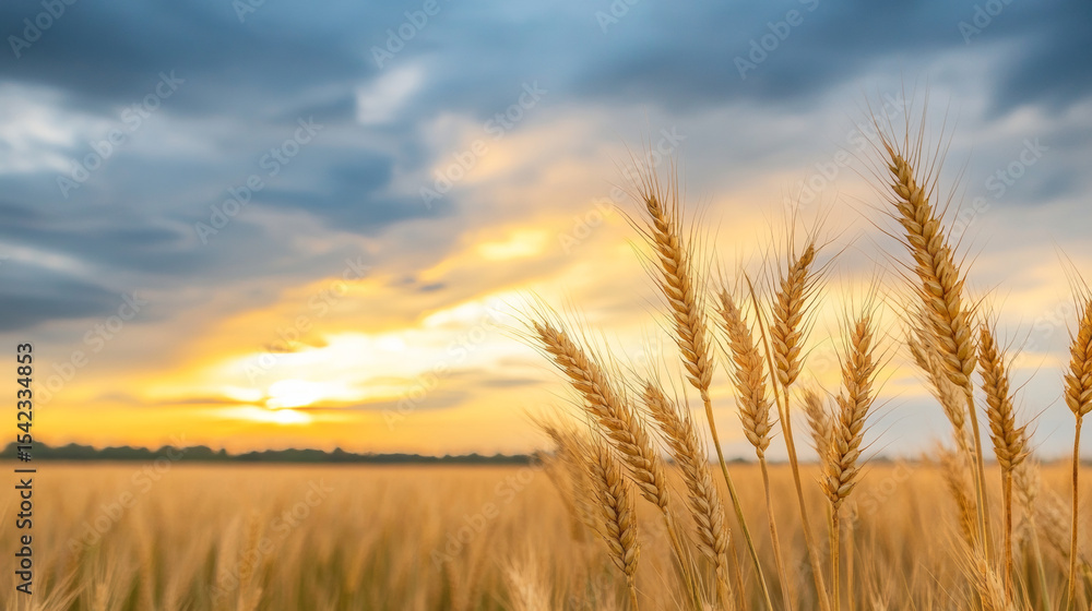 Naklejka premium Golden Rural Panorama Capturing Gentle Movement and Warm Light 