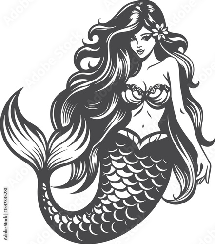 A beautiful woman mermaid vector printable design