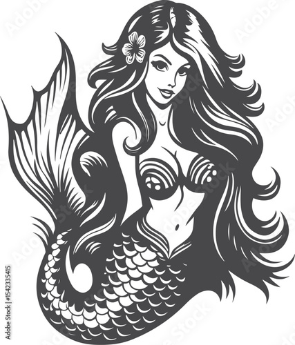 A beautiful woman mermaid vector printable design