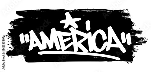 White graffiti lettering “America” with bold black splatter. Urban, rebellious, and patriotic—great for 4th of July content and modern USA-themed visuals.