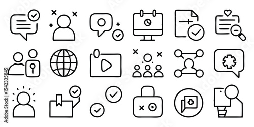 Collection of hand drawn outline icons suitable for digital design projects