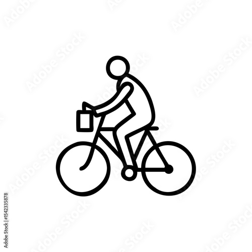 Black Line Drawing Woman Riding Bicycle With Basket Front Simple Icon Handmade Indian Style