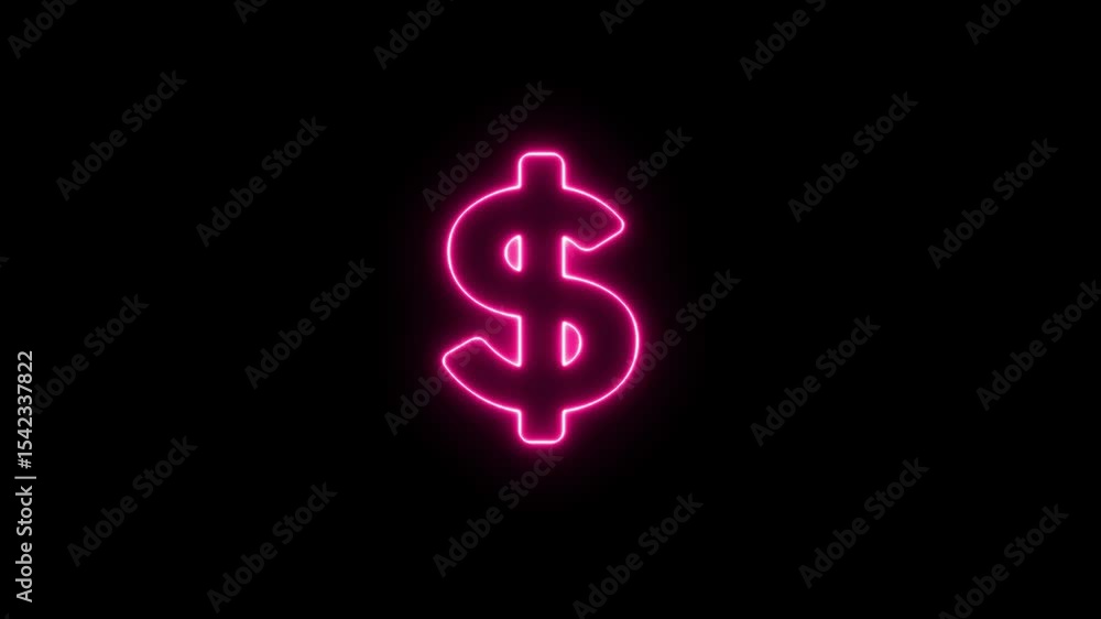 Glowing Neon Dollar Sign Animation on Black Background, Financial Concept Loop Glowing Neon Dollar Sign Animation on Black Background, Financial Concept Loop