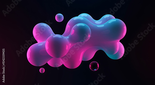 Abstract 3d illustration of fluid organic shapes with gradient colors floating in dark space