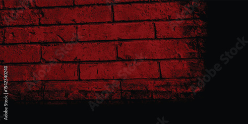 Distressed urban brickwork in a captivating blood-red tone, emphasizing its raw texture and prominent shadowed details.
