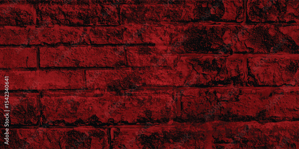 Obraz premium Distressed urban brickwork in a captivating blood-red tone, emphasizing its raw texture and prominent shadowed details. 