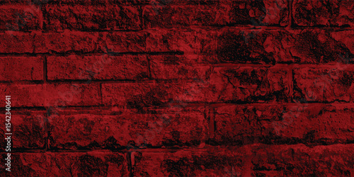 Distressed urban brickwork in a captivating blood-red tone, emphasizing its raw texture and prominent shadowed details.
