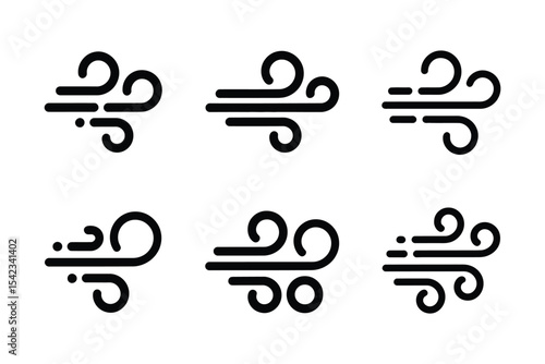 Wind puff icons, and breeze symbols set