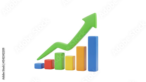 A 3D render of a rising bar graph with an upward-pointing arrow, symbolizing growth and success. Free Download A 3D render of a rising bar graph with an upward-pointing arrow, symbolizing growth and success. - GFXLoad