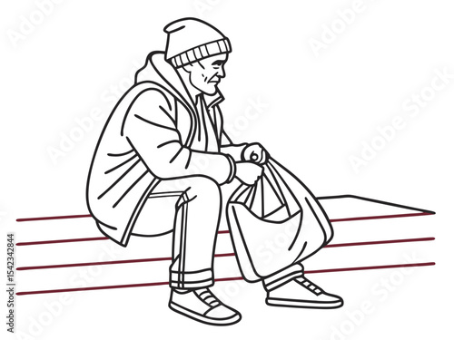 Street Homeless Figure on White Background