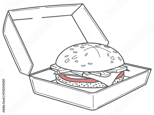 Cheeseburger in Box Illustration on White Background