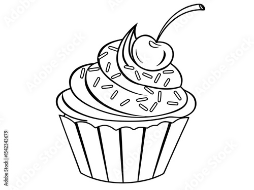Colorful Cupcake with Frosting on White Background