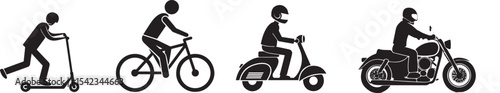 Silhouettes of Urban Mobility: A dynamic illustration showcasing four modes of urban transportation – a scooter, bicycle, scooter, and motorcycle, offering a glimpse into modern city life.