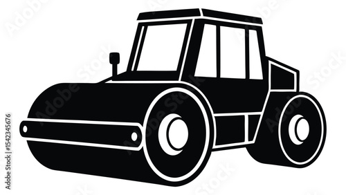 Isolated black silhouette of a road roller on white background