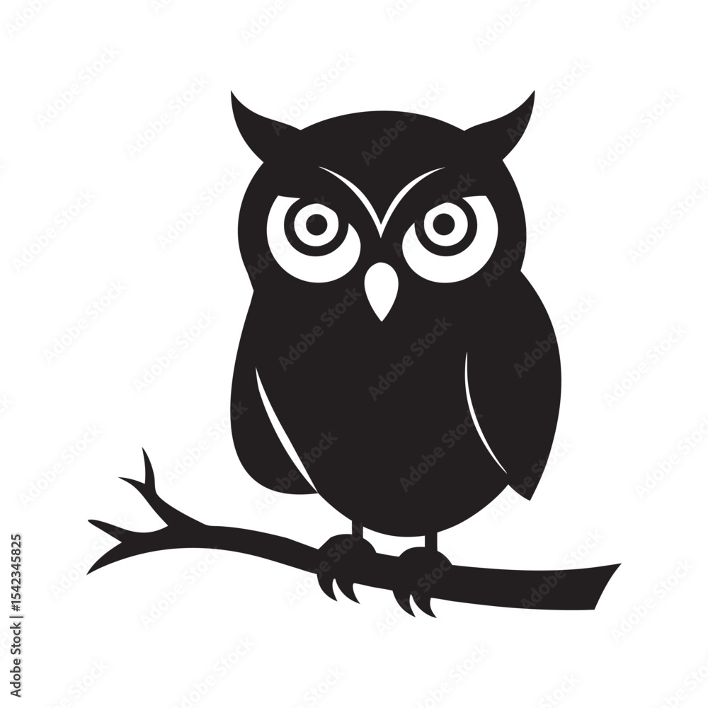 Fototapeta premium Owl Silhouette Sitting On Branch Vector