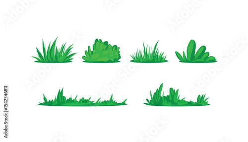 Set of green grass, Cartoon Style Bushes, Nature Elements