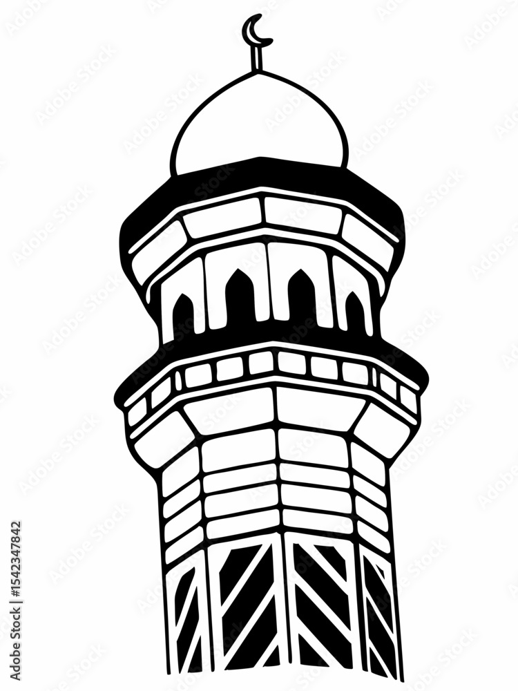 Obraz premium Elegant Line Art Illustration of a Mosque Minaret